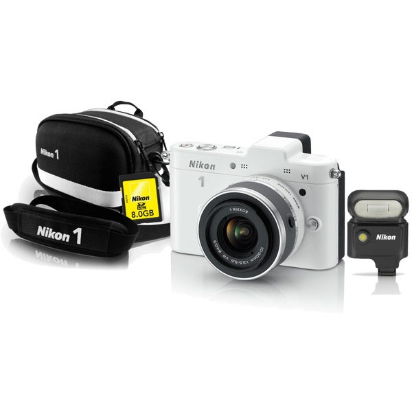 Nikon 1 V1 Kit 10-30mm VR + Speedlight SB-N5 Flash + Tilbehørskit - Hvid
